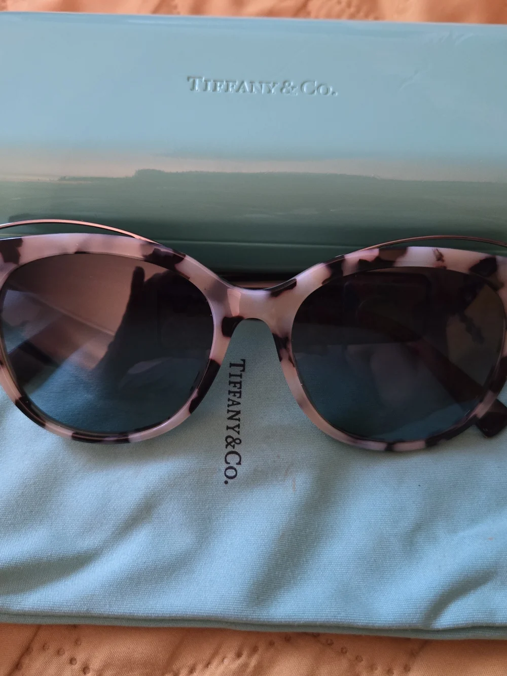 Tiffany & Co. Tortoiseshell Cat-Eye Glasses with Blue Case TF 2166